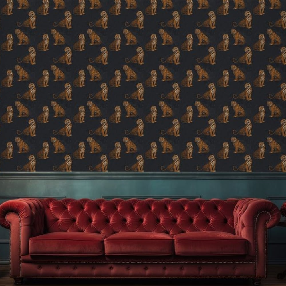 Kamerun Grey - Wallpaper - Grey - Living room - Animal - Blue Monkey - Non-Woven