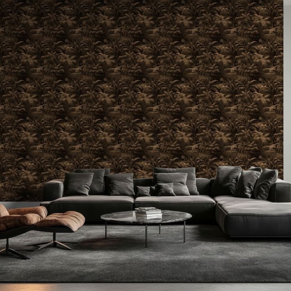 Ismail Brown - Wallpaper - Brown - Living room - Animal - Blue Monkey - Non-Woven