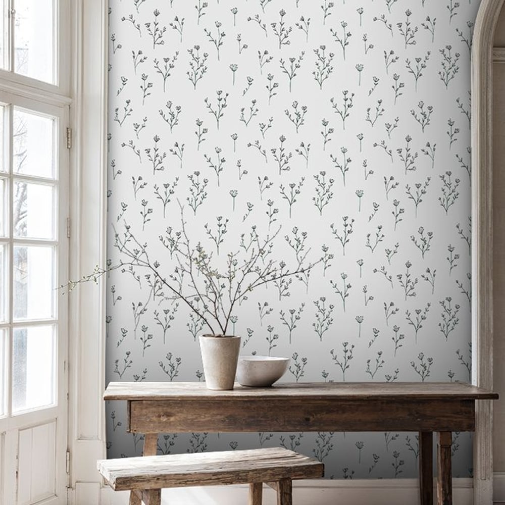 Andrea White - Wallpaper - White - Kitchen - Floral - Scandza - Non-Woven