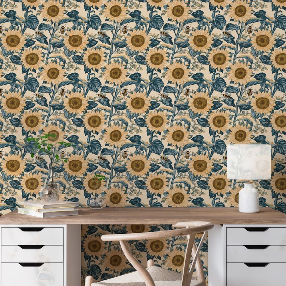 Ursula Yellow - Wallpaper - Yellow - Office - Floral - in between - Non-Woven