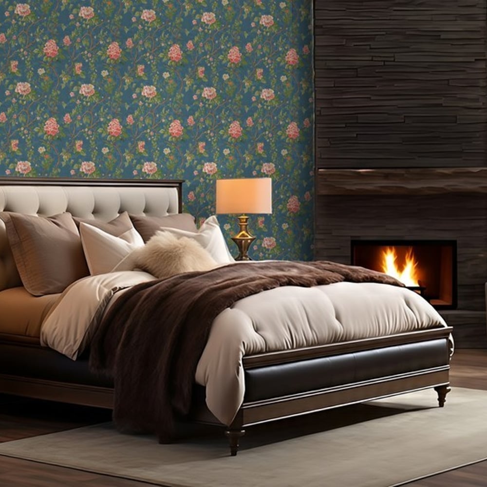 Margot Blue - Wallpaper - Blue - Bedroom - Floral - Blue Monkey - Non-Woven