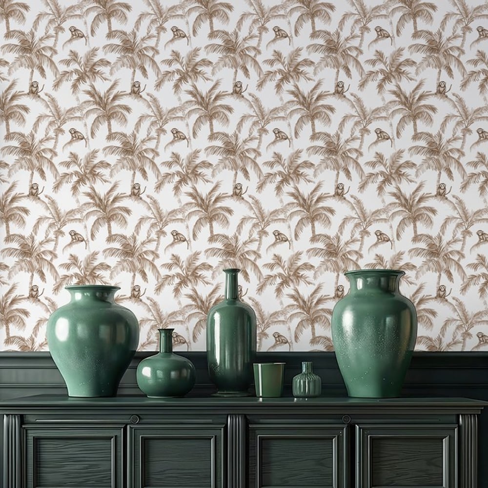 Kampala Beige - Wallpaper - Beige - Living room - Animal - Blue Monkey - Non-Woven