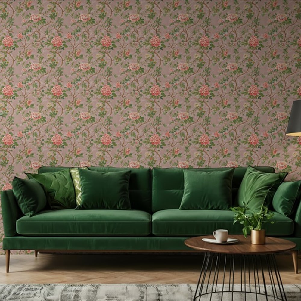Margot Pink - Wallpaper - Pink - Living room - Floral - Blue Monkey - Non-Woven