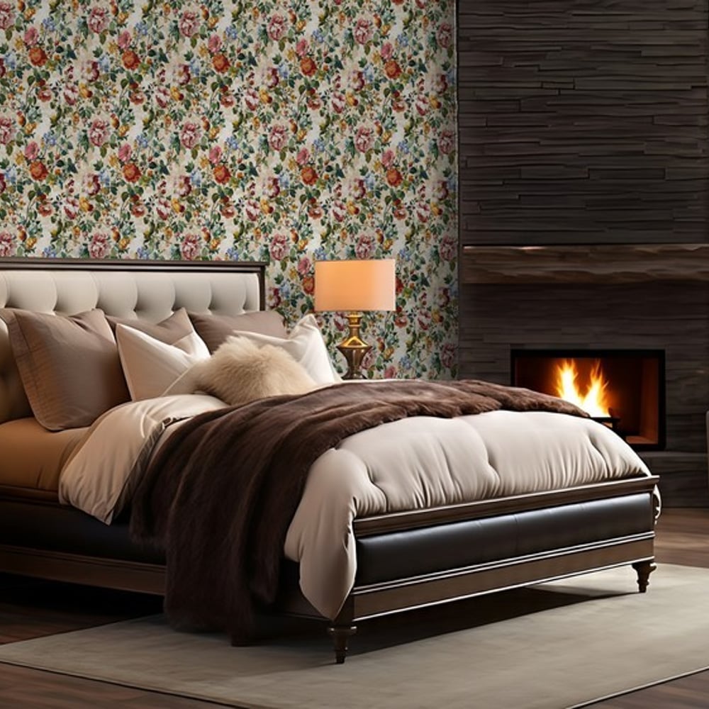 Ragnhild Cream - Wallpaper - Beige - Bedroom - Floral - Blue Monkey - Non-Woven