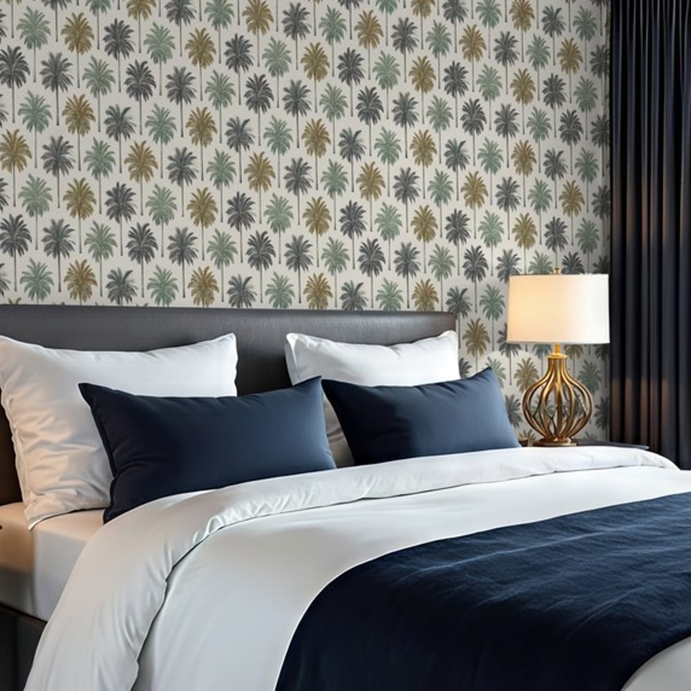 Burriana Green - Wallpaper - Green - Bedroom - Tree - Blue Monkey - Non-Woven