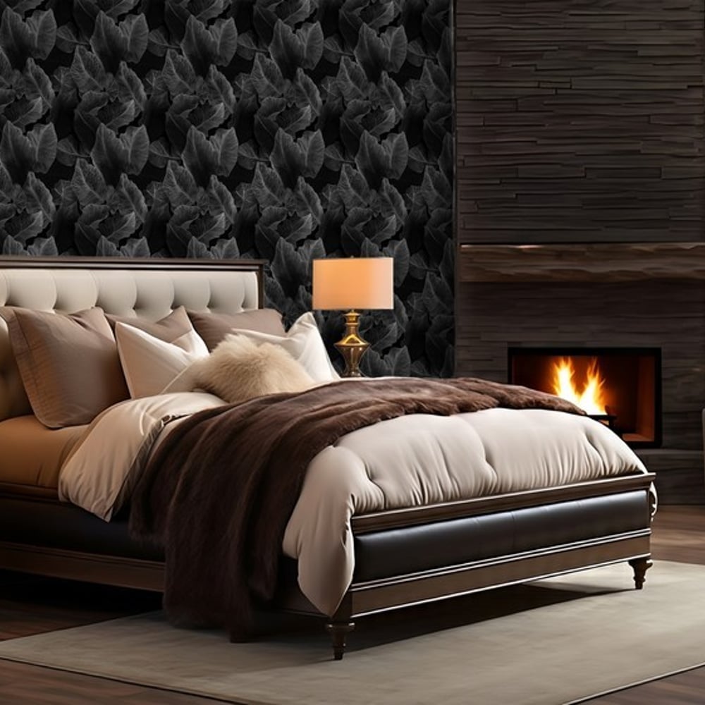Anwar Grey - Papiers peints - Gris - Chambre - Feuille - Blue Monkey - Intissé