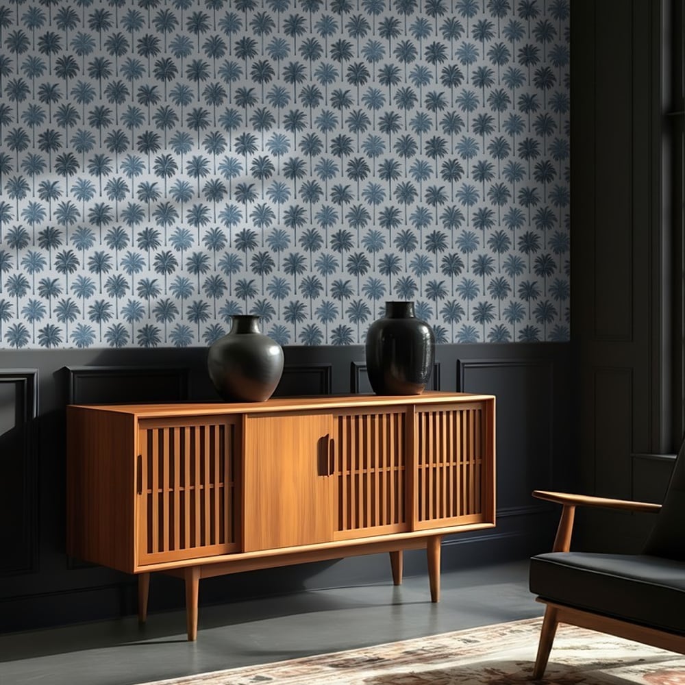 Burriana Blue - Wallpaper - Blue - Bedroom - Tree - Blue Monkey - Non-Woven
