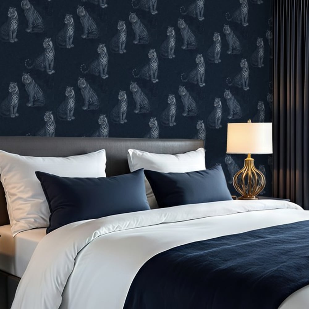 Kamerun Blue - Wallpaper - Blue - Bedroom - Animal - Blue Monkey - Non-Woven
