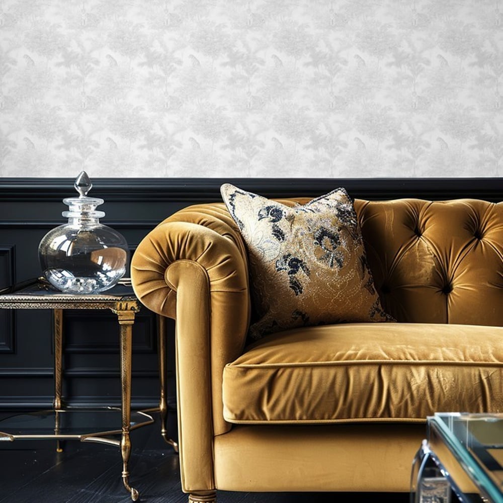 Mombasa White - Wallpaper - White - Living room - Animal - Blue Monkey - Non-Woven