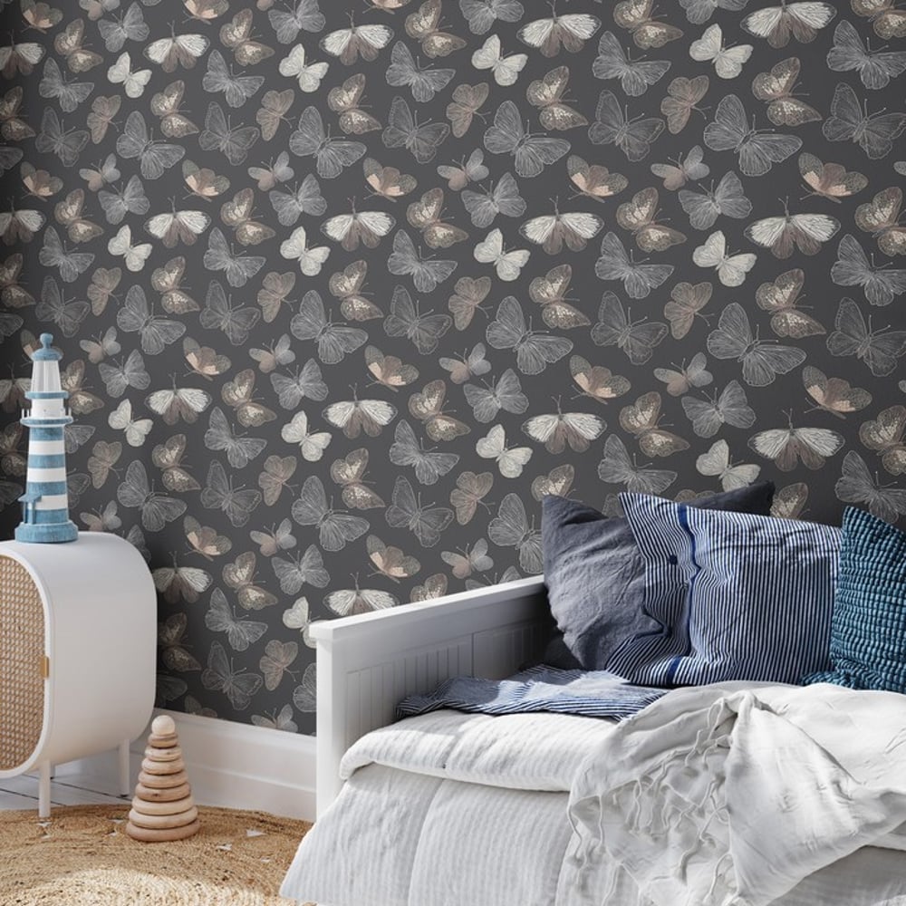 Anders Grey - Tapet - Grå - Børneværelse - Sommerfugle - Wallpassion Kids - Non-Woven