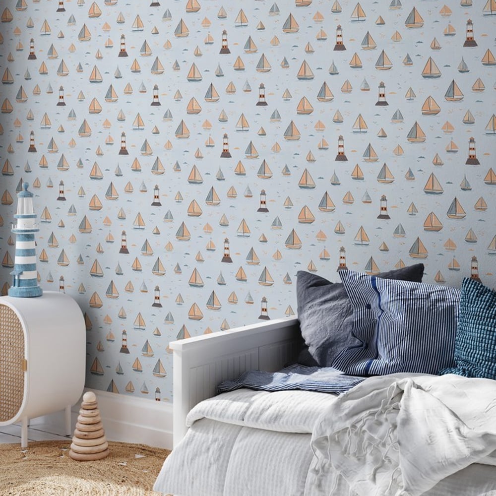 Aston Light Blue - Tapet - Blå - Børneværelse - Maritim - Wallpassion Kids - Non-Woven