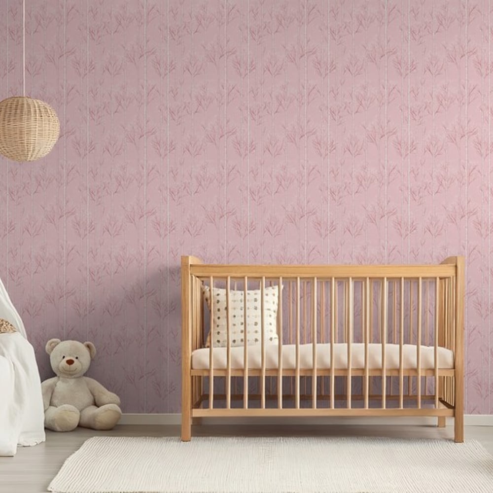 Benny Pink - Tapet - Lyserød - Børneværelse - Træ - Wallpassion Kids - Non-Woven