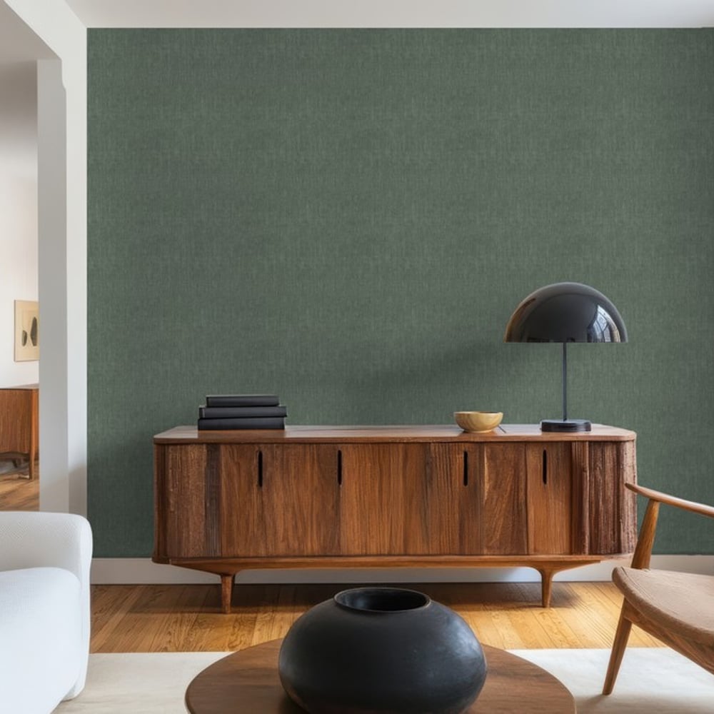 Linnedvæv Dark Green - Tapet - Grøn - Stue - Tekstilimitation - Studio Surface - Non-Woven