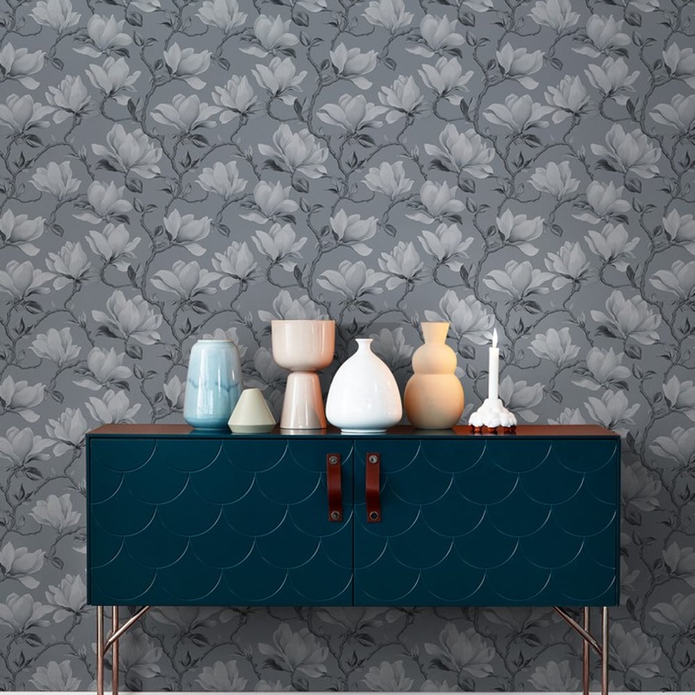 Corinne Blue - Papiers peints - Bleu - Chambre d’adolescent - Floral - in between - Intissé