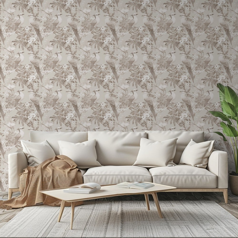 Marcel Beige - Papiers peints - Beige - Salon - Oiseaux - in between - Intissé