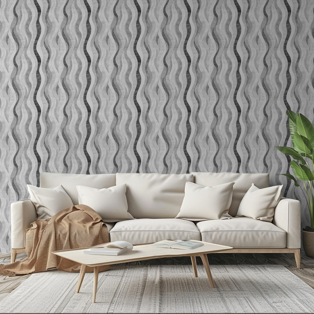 Stellan Grey - Wallpaper - Grey - Living room - Graphic - in between - Non-Woven