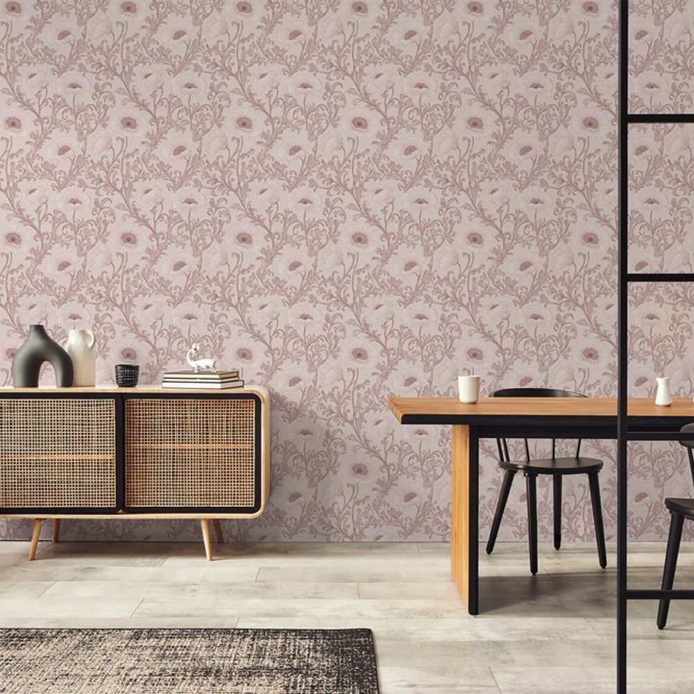 Dorte Pink - Wallpaper - Pink - Bedroom - Floral - in between - Non-Woven