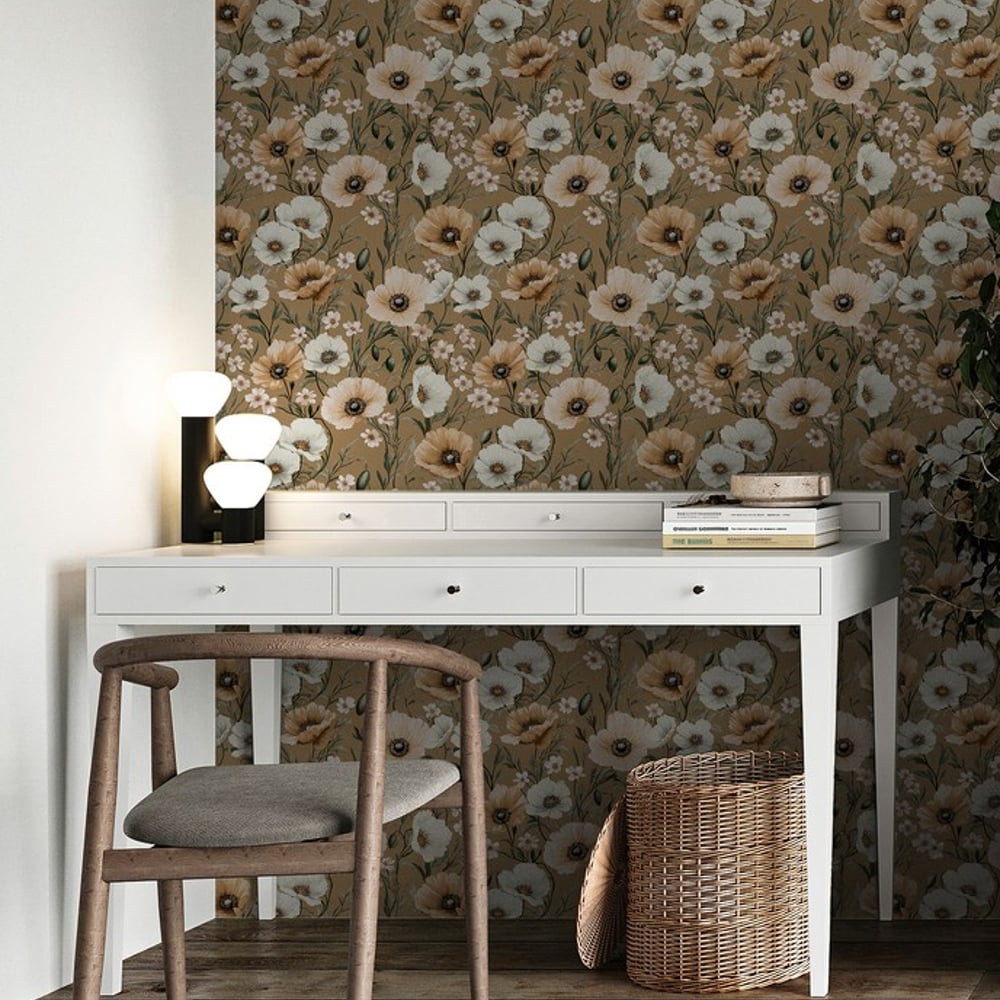 Daniella Beige - Papiers peints - Beige - Bureau - Floral - Scandza - Intissé