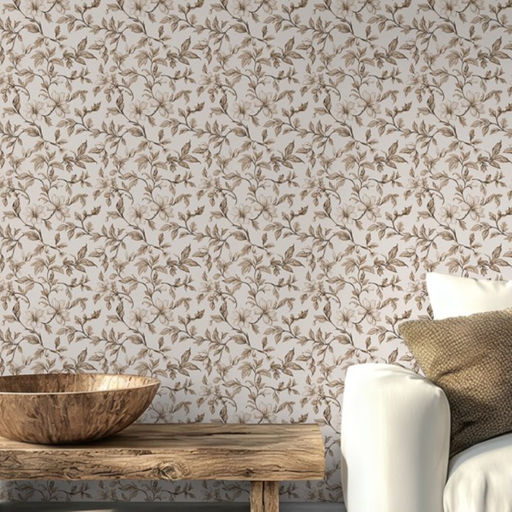 Jonna Beige - Papiers peints - Beige - Salon - Floral - Scandza - Intissé