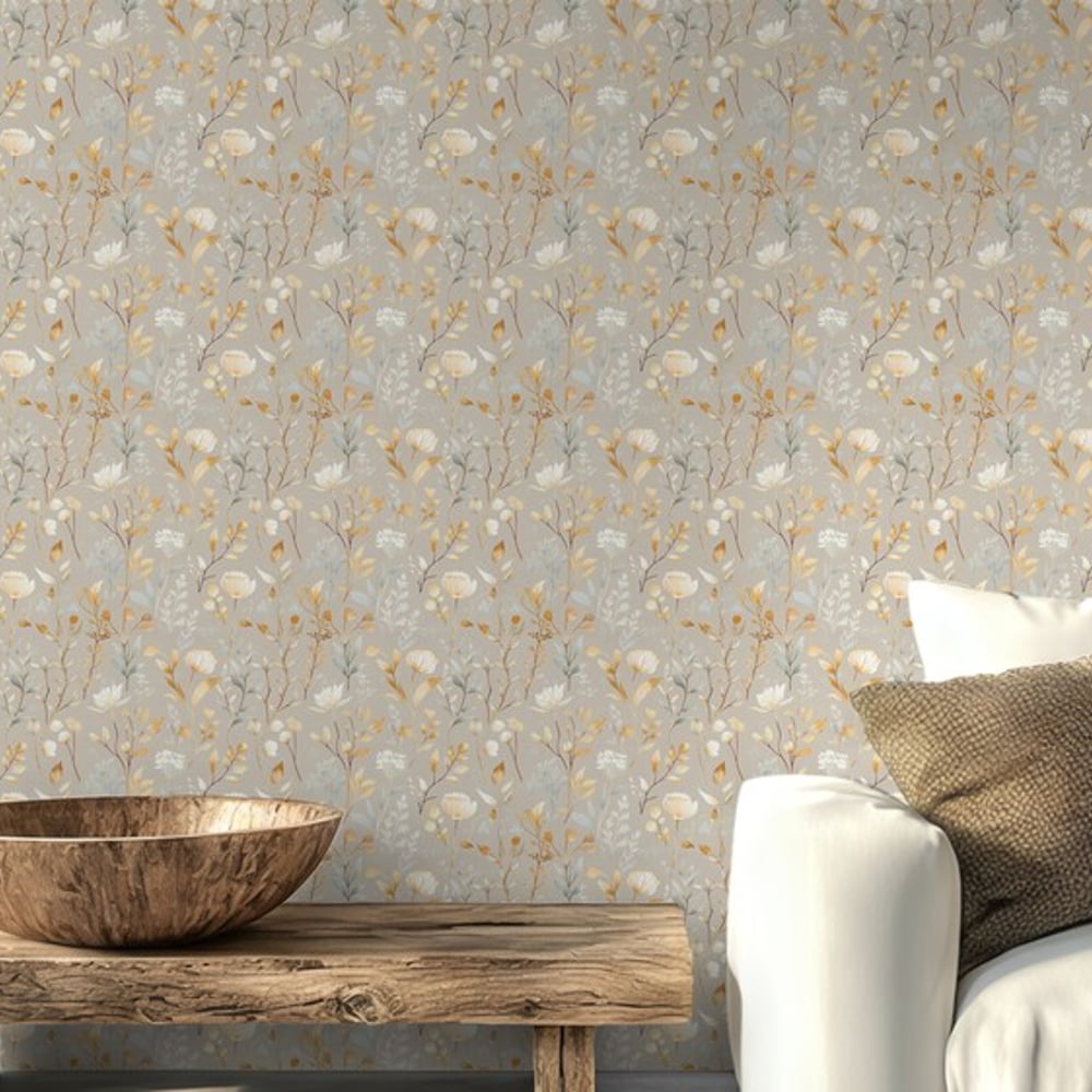 Inse Beige - Papiers peints - Beige - Salon - Floral - Scandza - Intissé