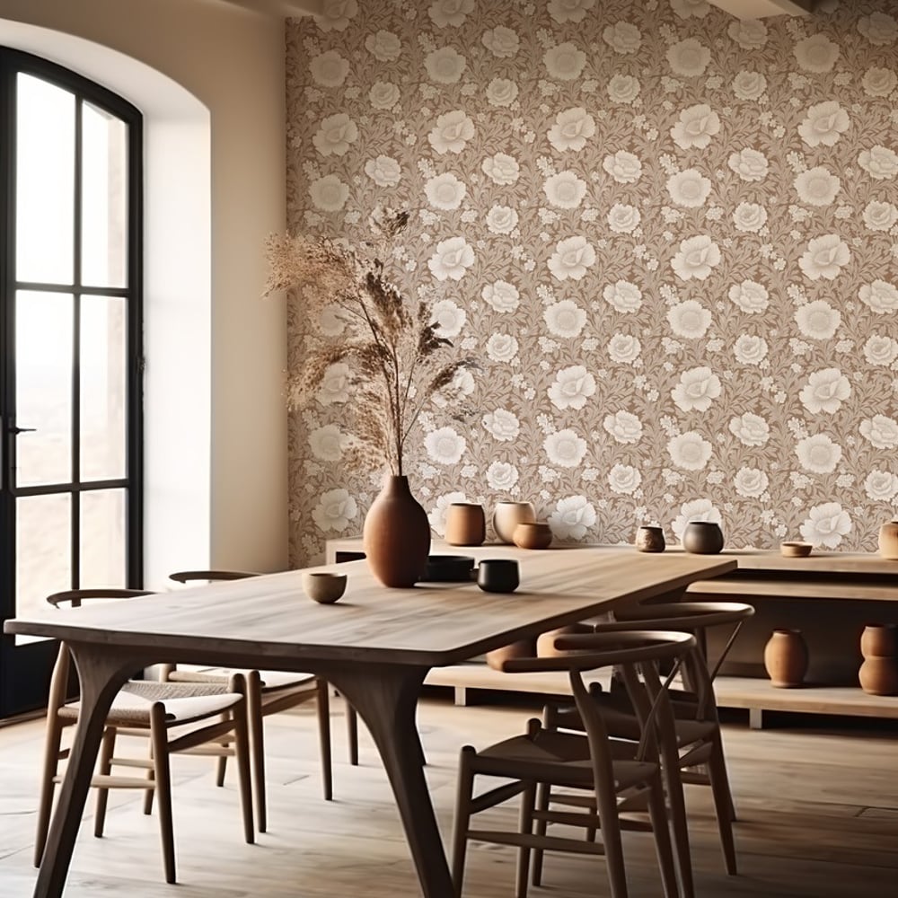 Leonor Beige - Papiers peints - Beige - Salon - Floral - Scandza - Intissé