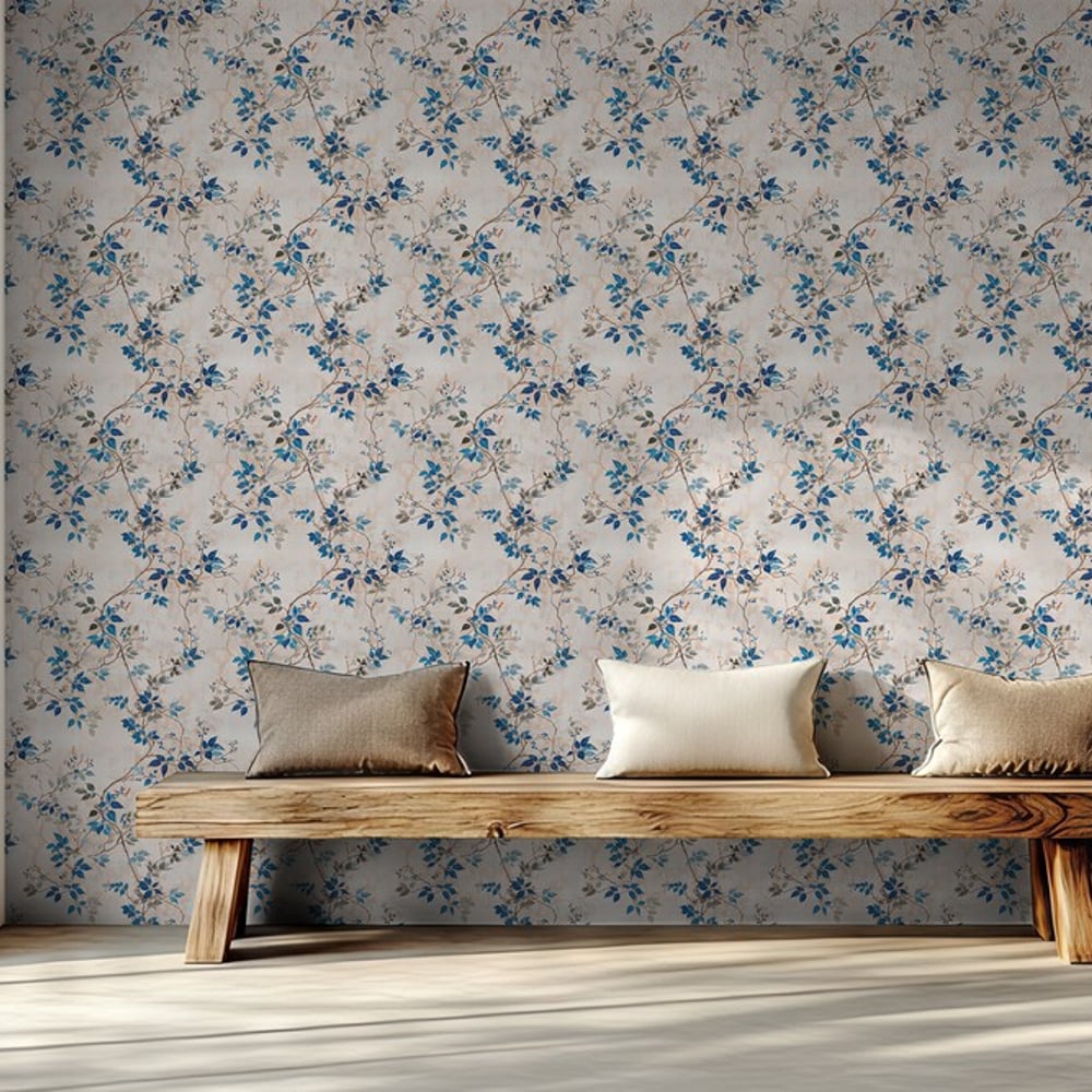 Kirsten Blue - Papiers peints - Bleu - Salon - Feuille - Scandza - Intissé