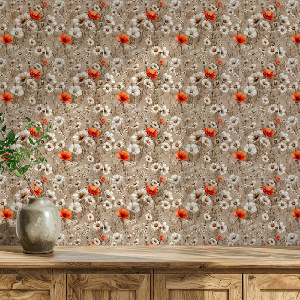 Kirsti Beige - Papiers peints - Beige - Salon - Floral - Scandza - Intissé