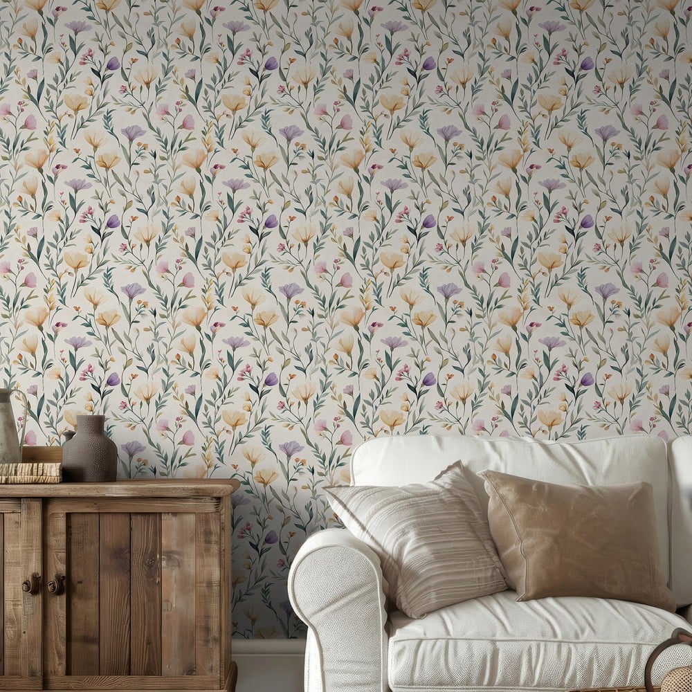 Claire Beige - Papiers peints - Beige - Cuisine - Floral - Scandza - Intissé