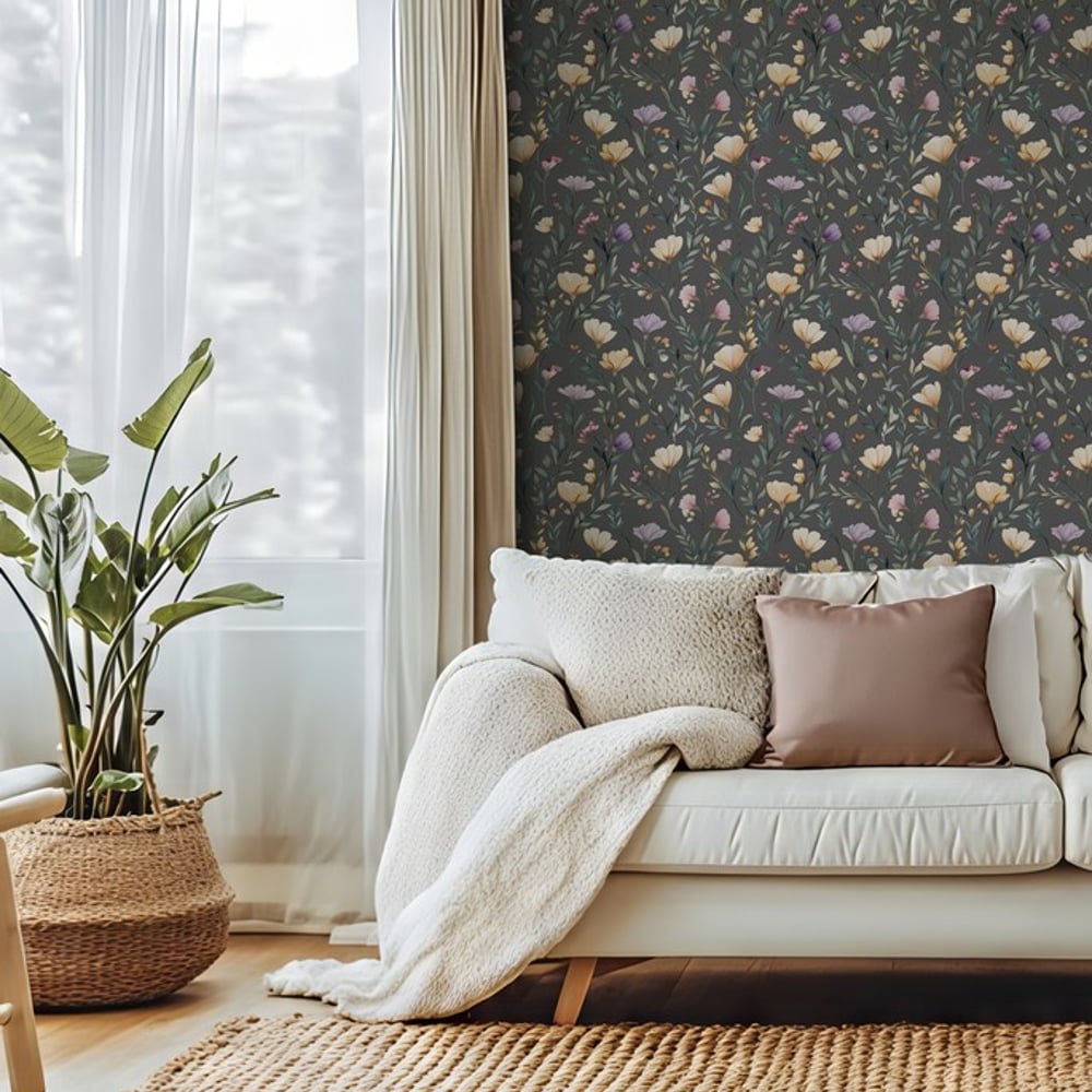 Claire Grey - Papiers peints - Gris - Salon - Floral - Scandza - Intissé