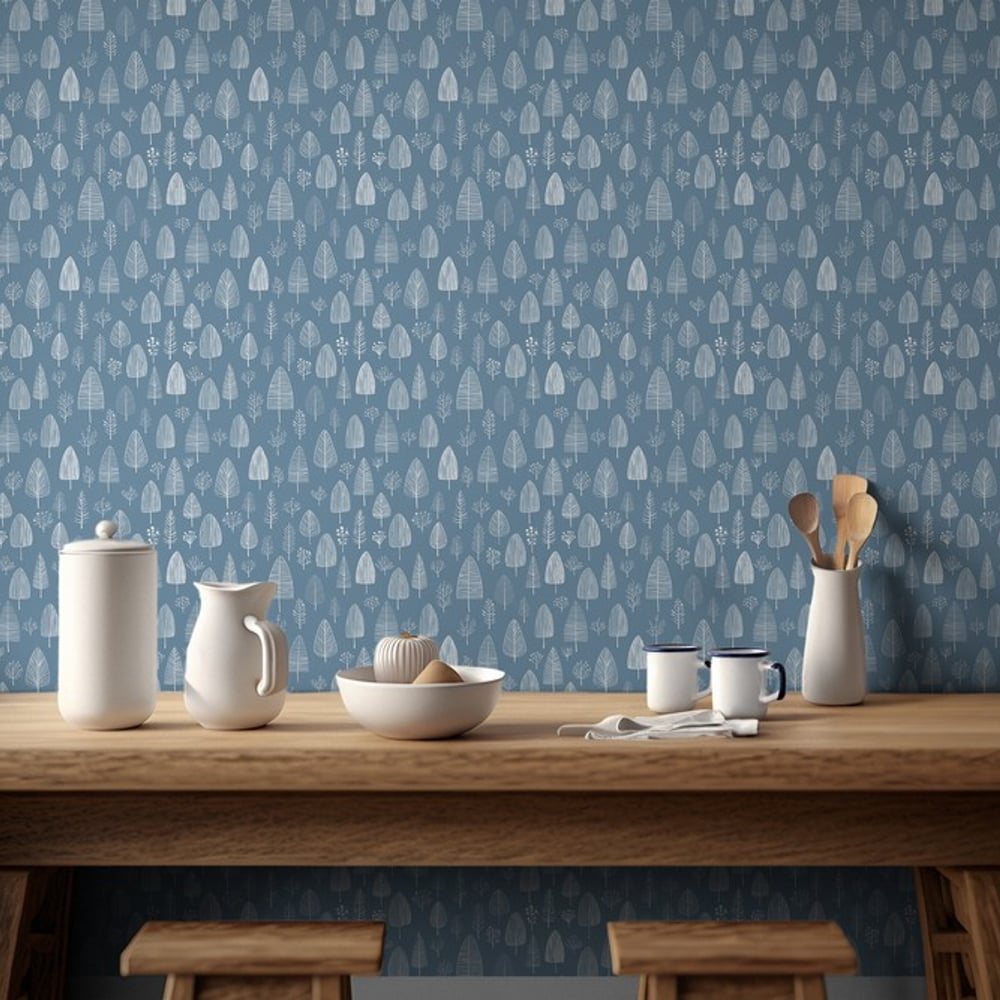 Jonas Denim - Papiers peints - Bleu - Cuisine - Arbre - Scandza - Intissé