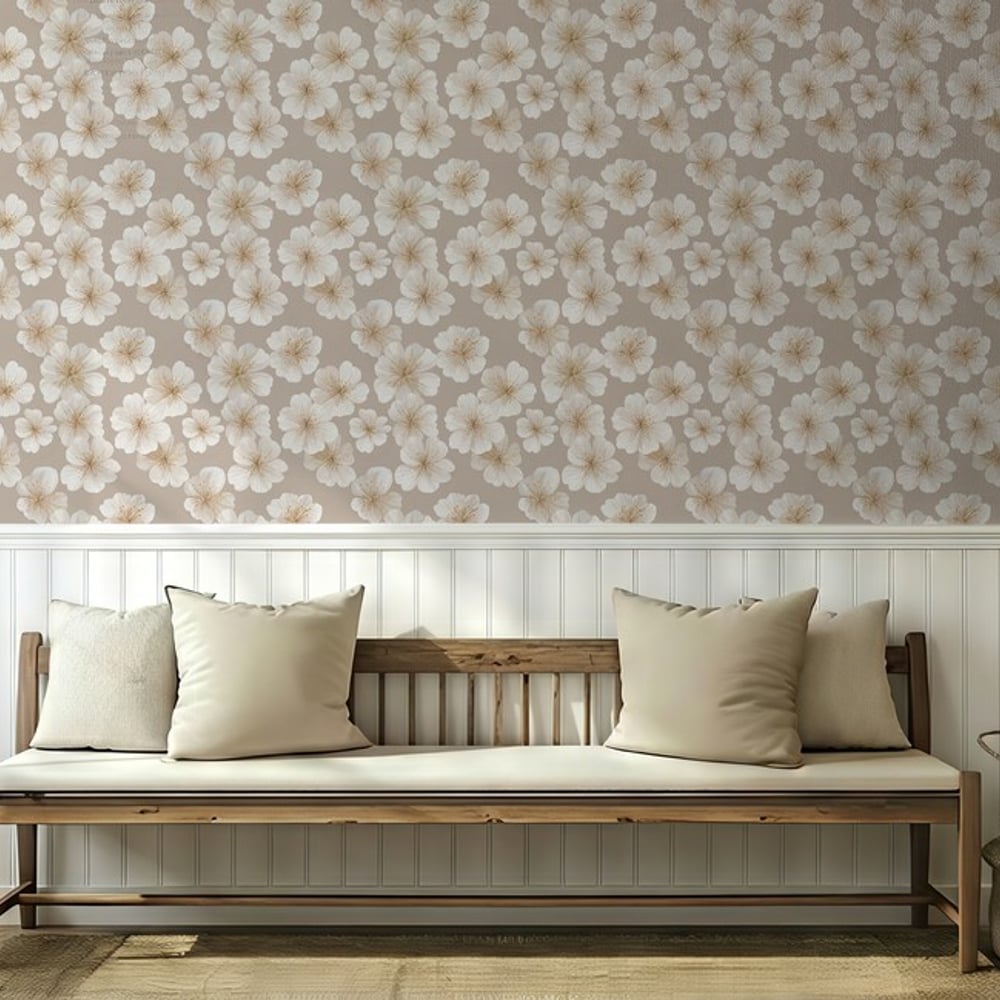 Lollo Beige - Papiers peints - Beige - Entrée - Floral - Scandza - Intissé