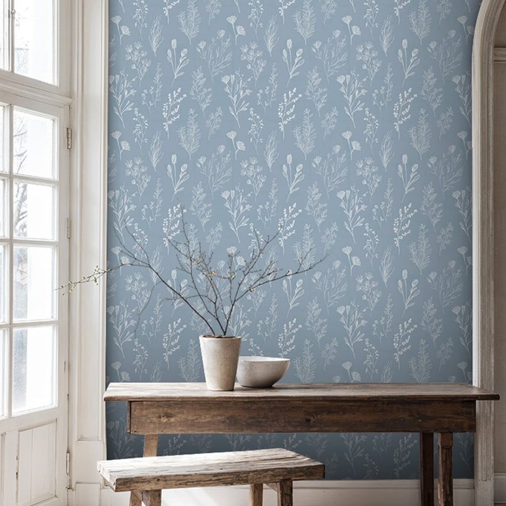 Eija Blue - Papiers peints - Bleu - Cuisine - Floral - Scandza - Intissé