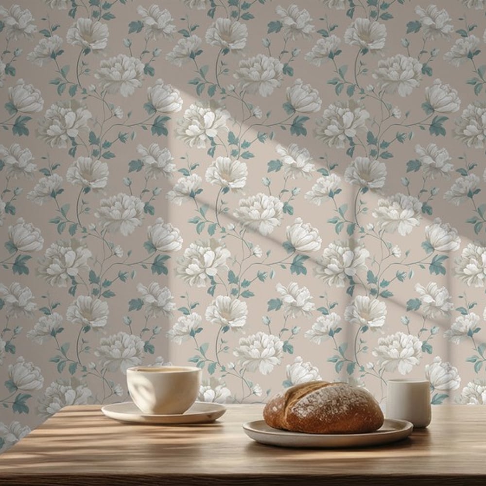 Denise Beige - Papiers peints - Beige - Chambre - Floral - Scandza - Intissé