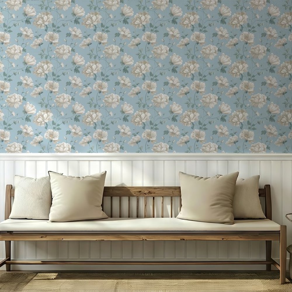 Denise Blue - Papiers peints - Bleu - Entrée - Floral - Scandza - Intissé