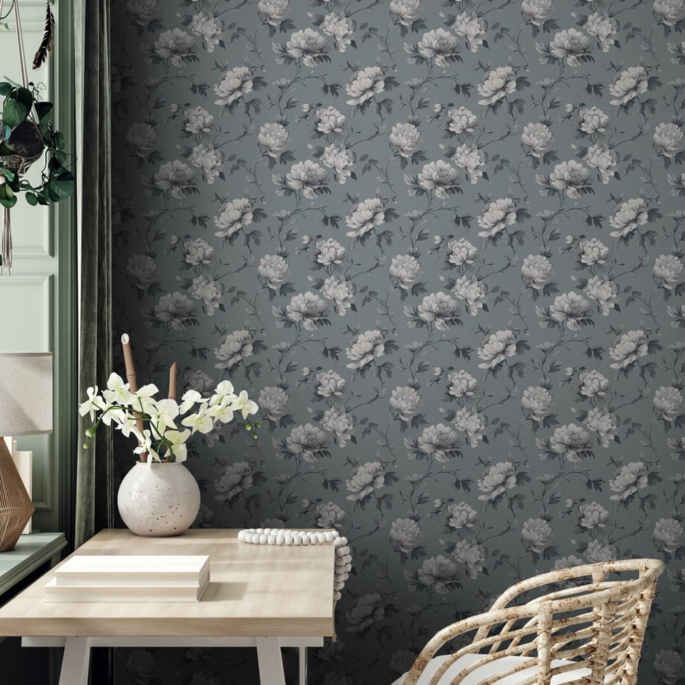 Kathy Grey - Papiers peints - Gris - Bureau - Floral - Scandza - Intissé