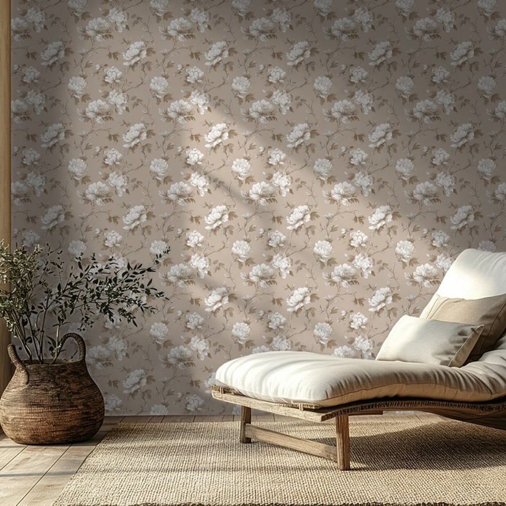 Kathy Beige - Papiers peints - Beige - Salon - Floral - Scandza - Intissé