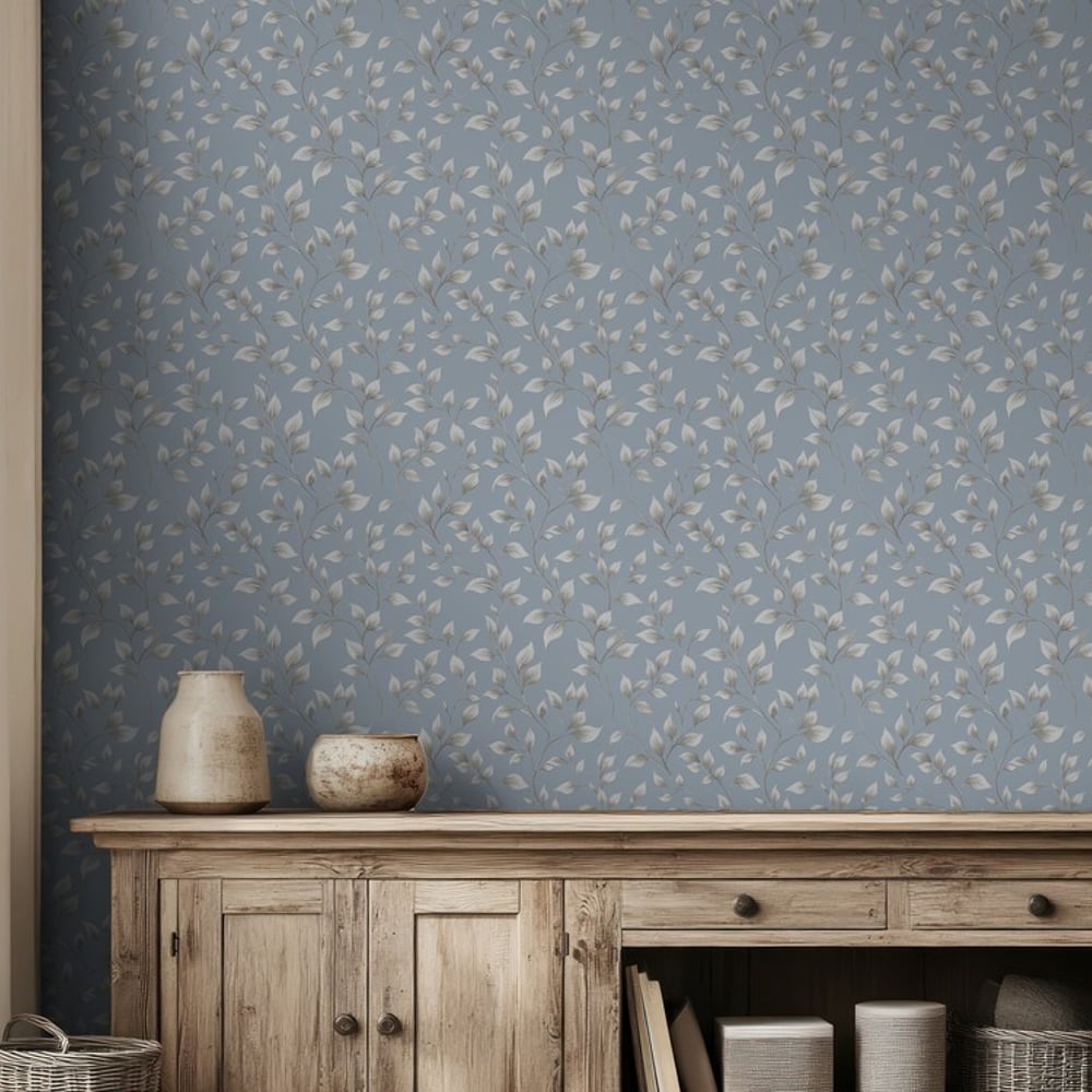 Joakim Blue - Papiers peints - Bleu - Salon - Feuille - Scandza - Intissé