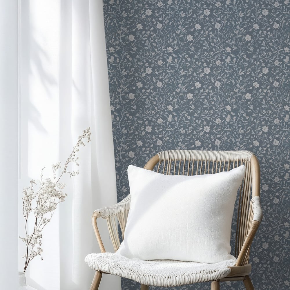 Judy Blue - Papiers peints - Bleu - Chambre - Floral - Scandza - Intissé