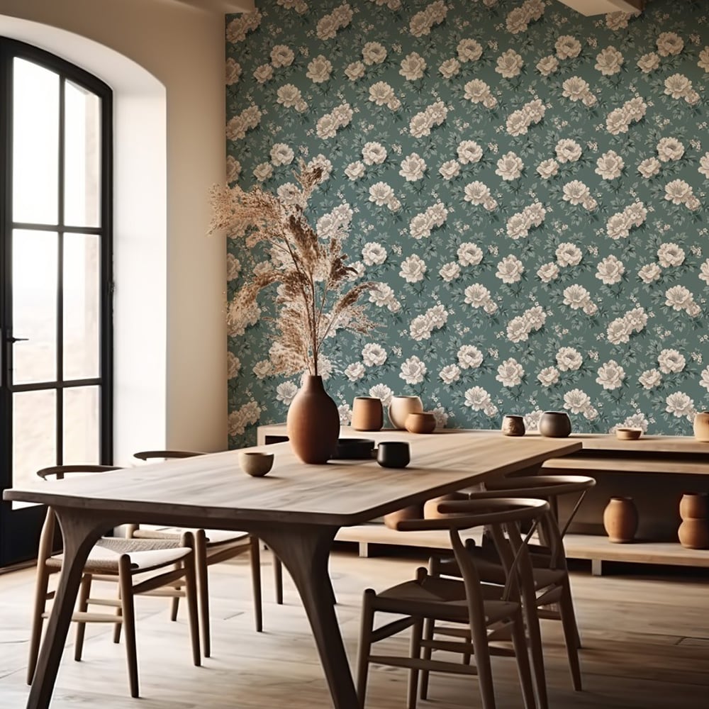 Christine Blue - Papiers peints - Beige - Chambre - Floral - Scandza - Intissé
