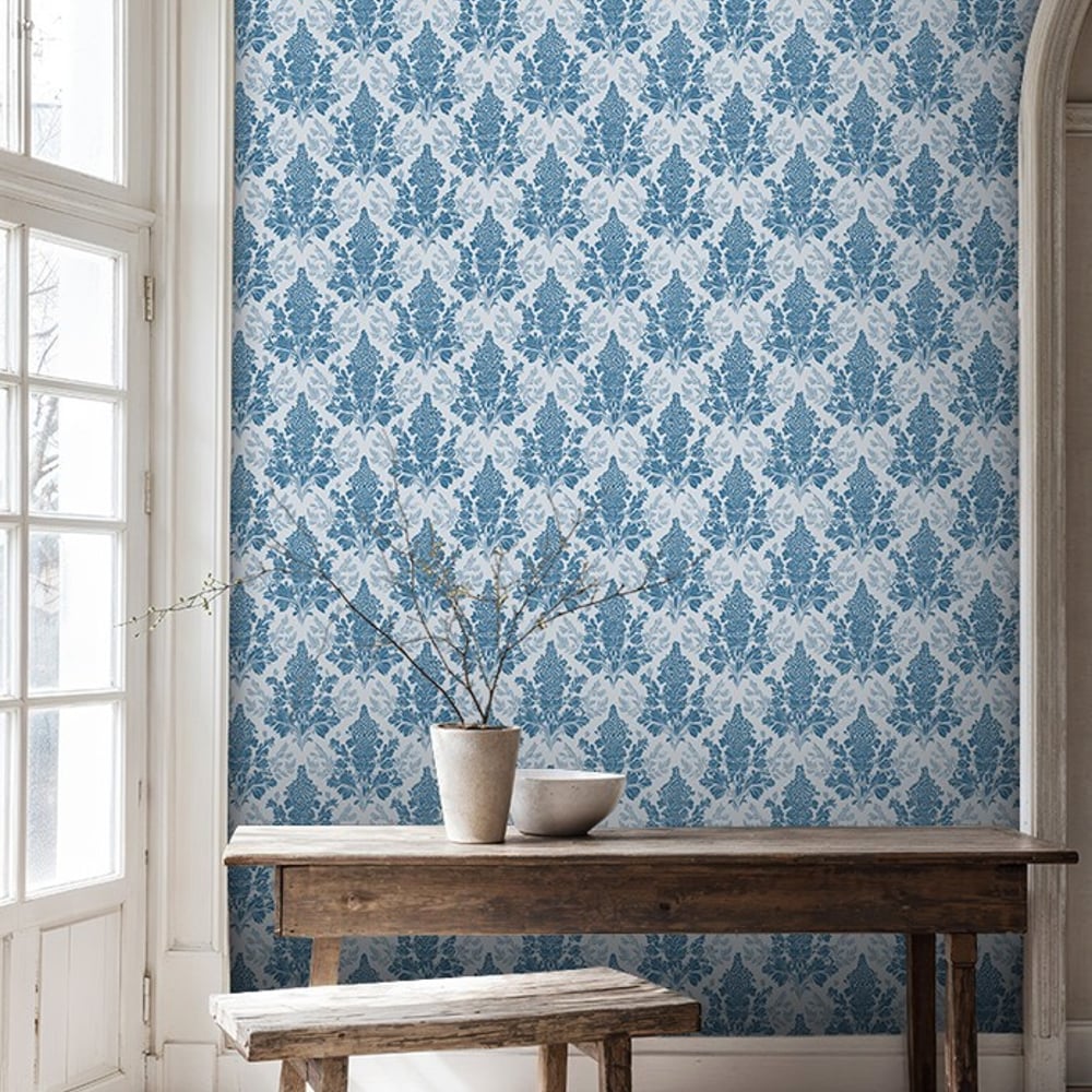 Landsbro Blue - Papiers peints - Bleu - Chambre - Floral - Scandza - Intissé