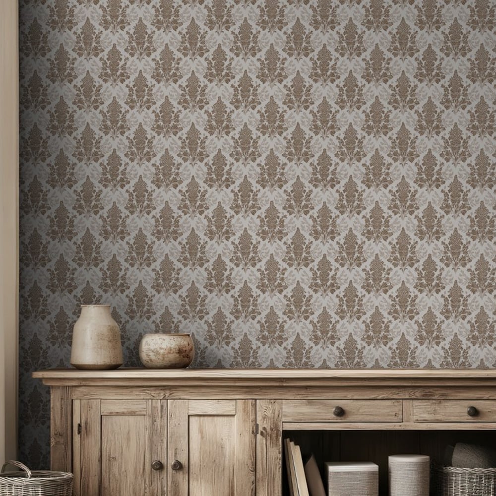 Landsbro Brown - Papiers peints - Marron - Salon - Floral - Scandza - Intissé