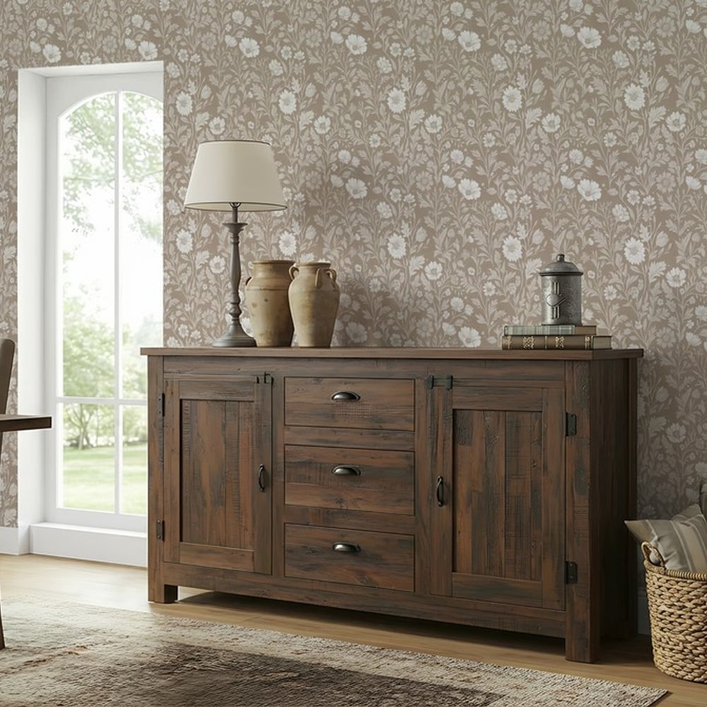 Kelly Beige - Papiers peints - Beige - Salon - Floral - Scandza - Intissé