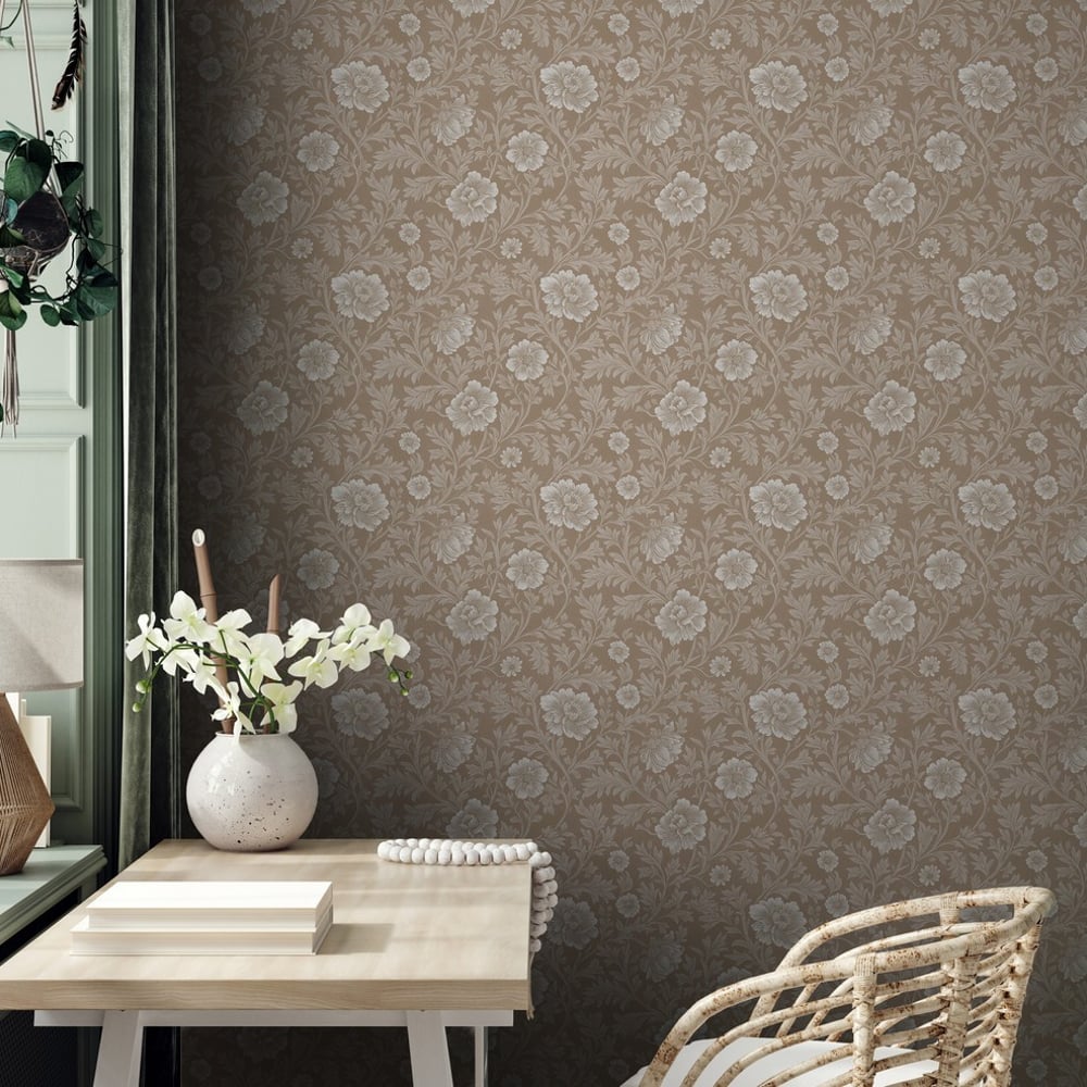 Chantelle Beige - Papiers peints - Beige - Bureau - Floral - Scandza - Intissé