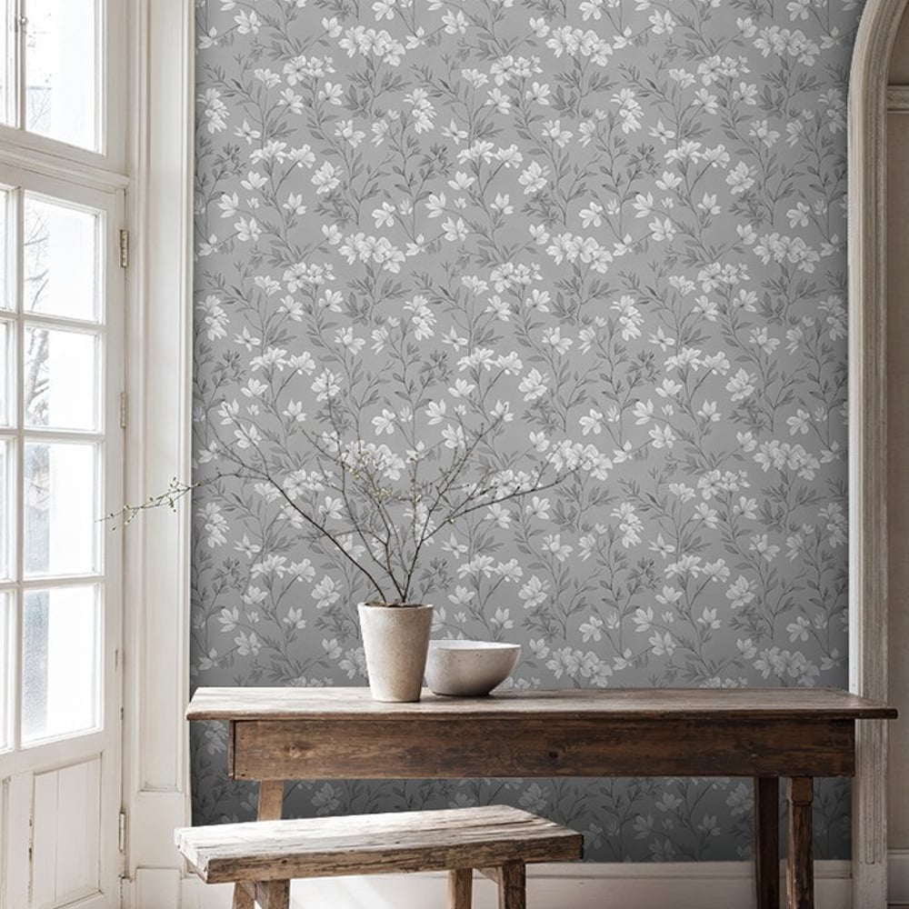 Krista Grey - Papiers peints - Bleu - Cuisine - Floral - Scandza - Intissé