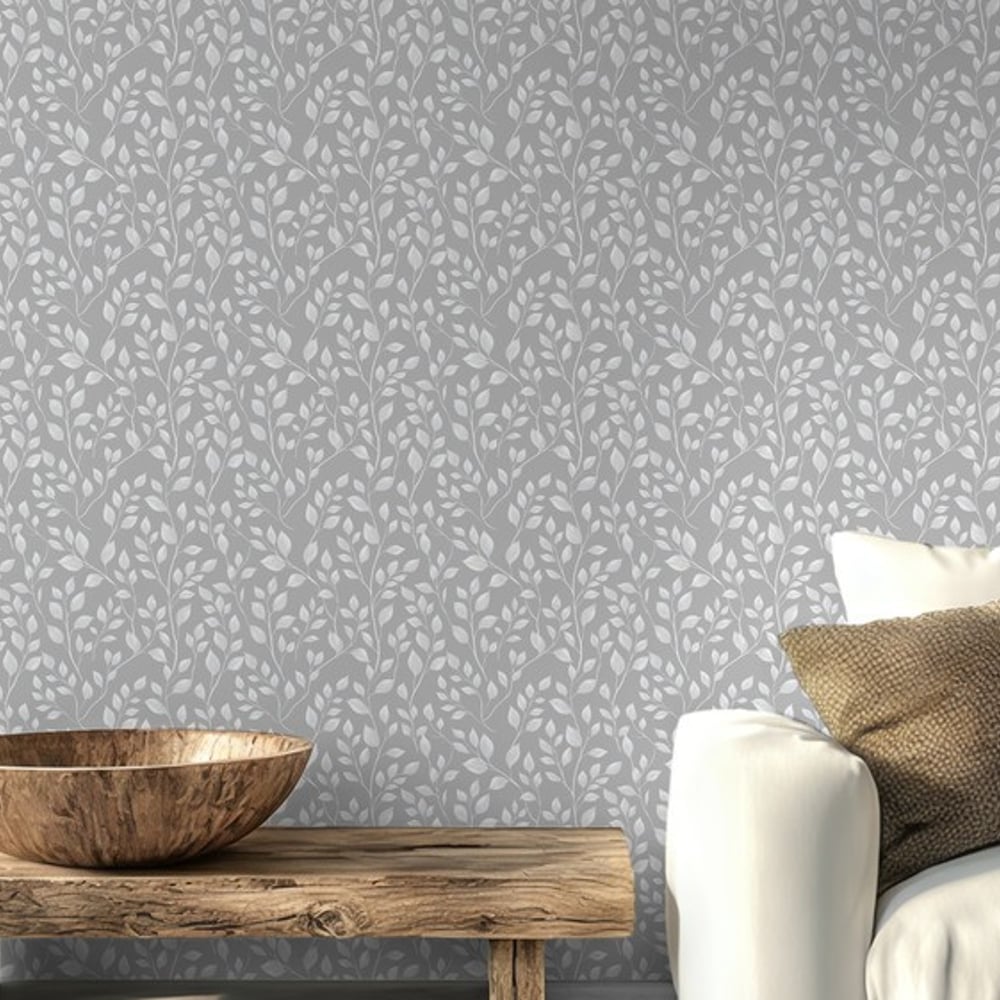 Glenn Grey - Papiers peints - Gris - Salon - Feuille - Scandza - Intissé