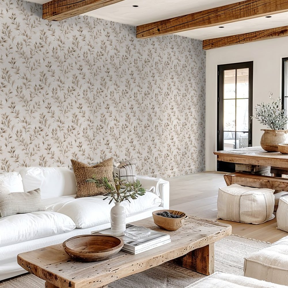 Jesper Beige - Papiers peints - Beige - Salon - Feuille - Scandza - Intissé