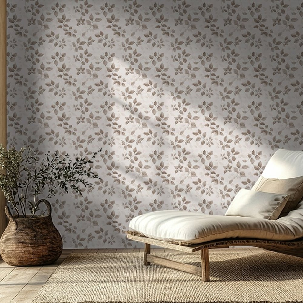 Arnold Beige - Papiers peints - Beige - Salon - Feuille - Scandza - Intissé