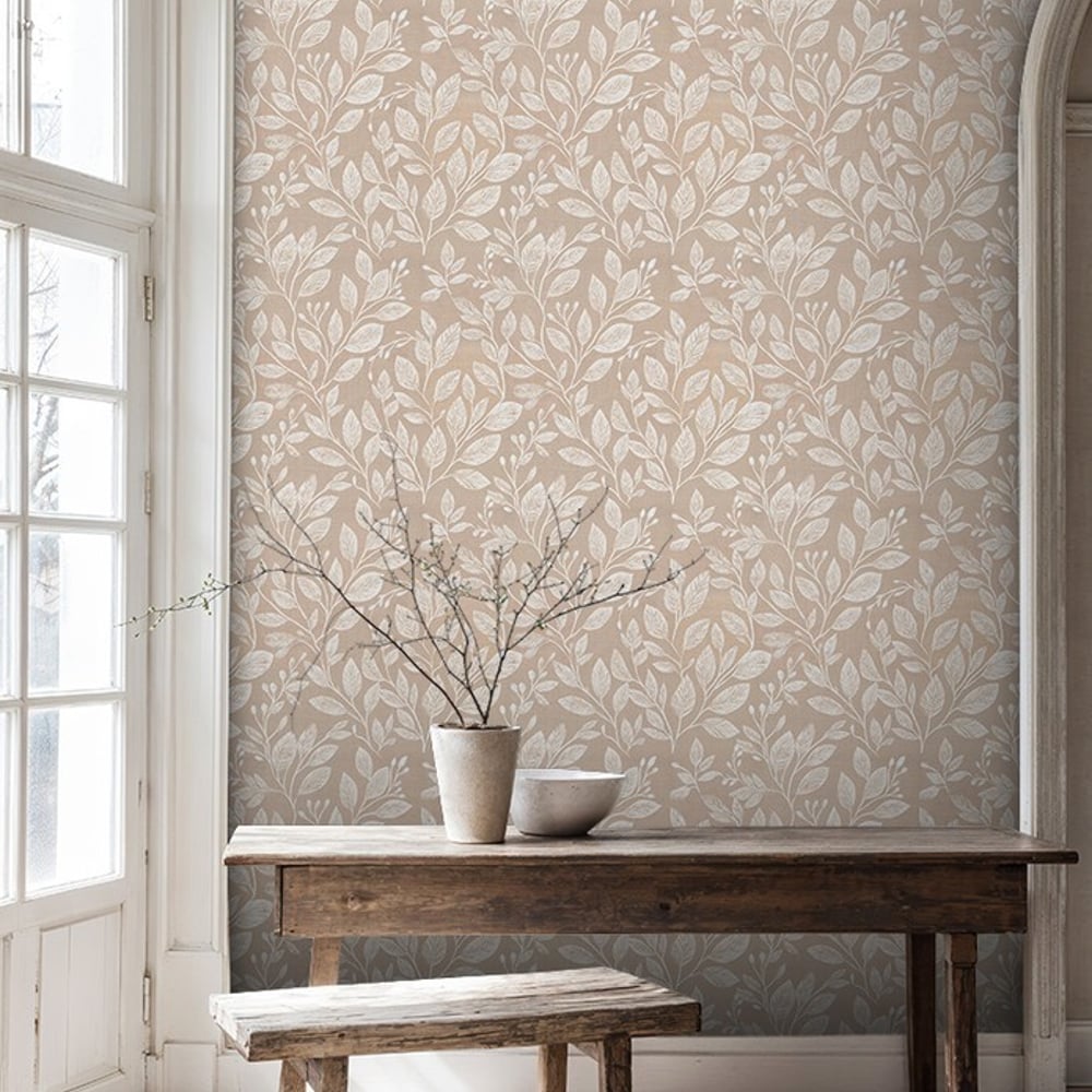 Leif Beige - Papiers peints - Beige - Cuisine - Feuille - Scandza - Intissé