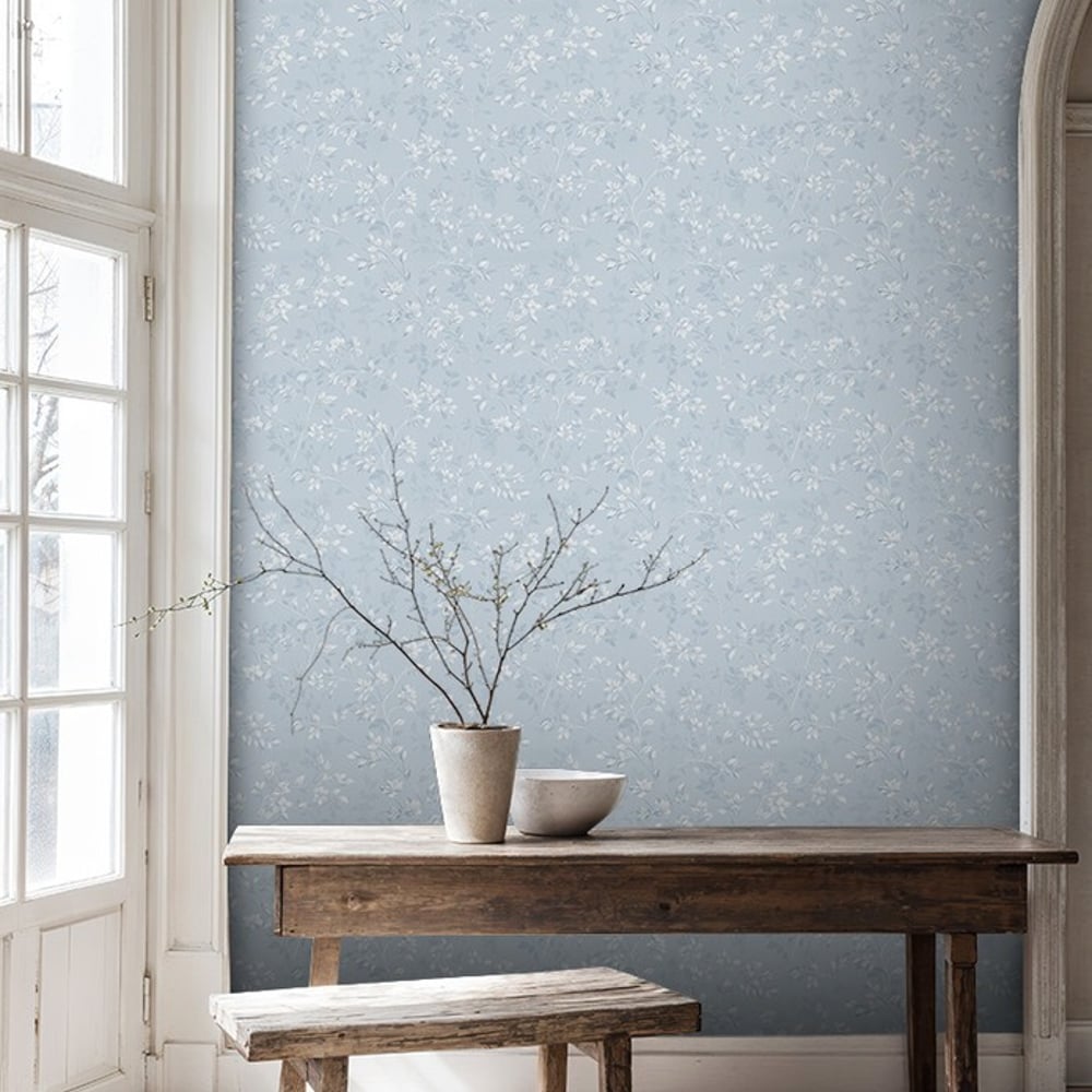 Cecile Blue - Papiers peints - Bleu - Cuisine - Feuille - Scandza - Intissé
