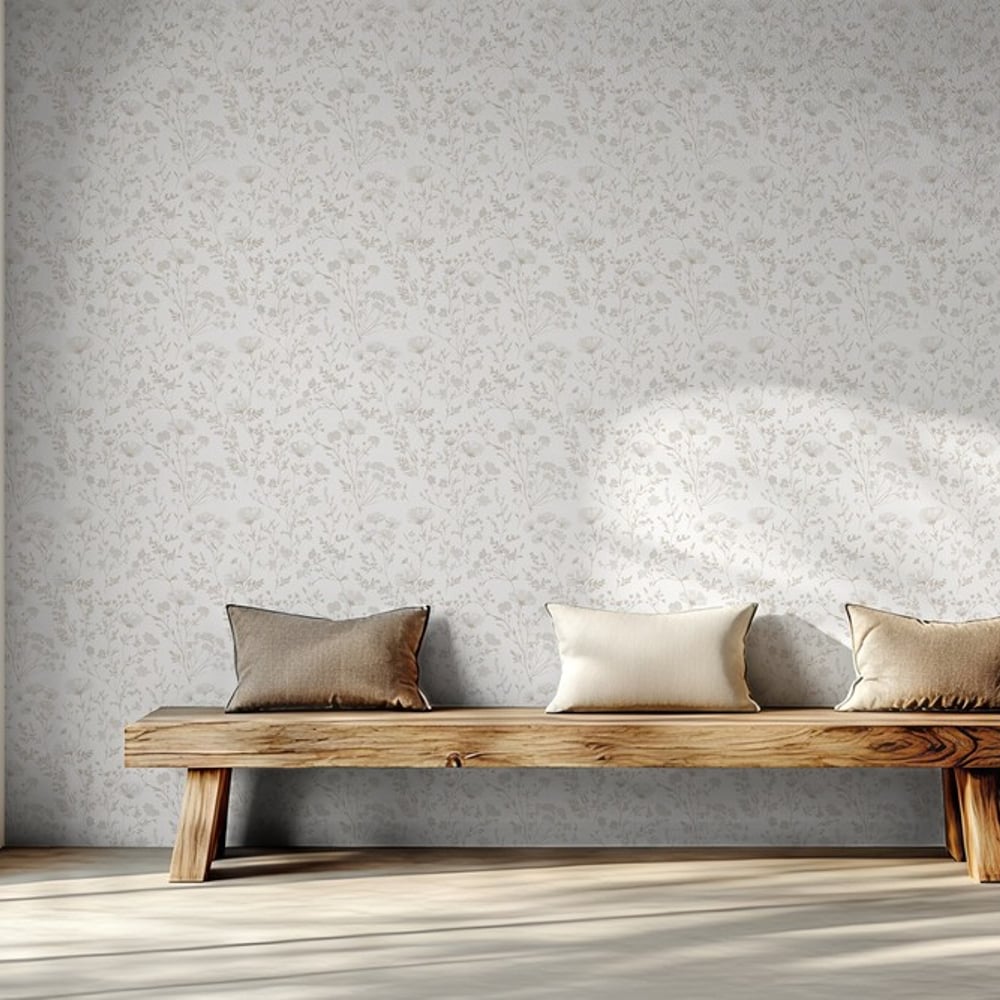 Leontine White - Papiers peints - Blanc - Salon - Floral - Scandza - Intissé